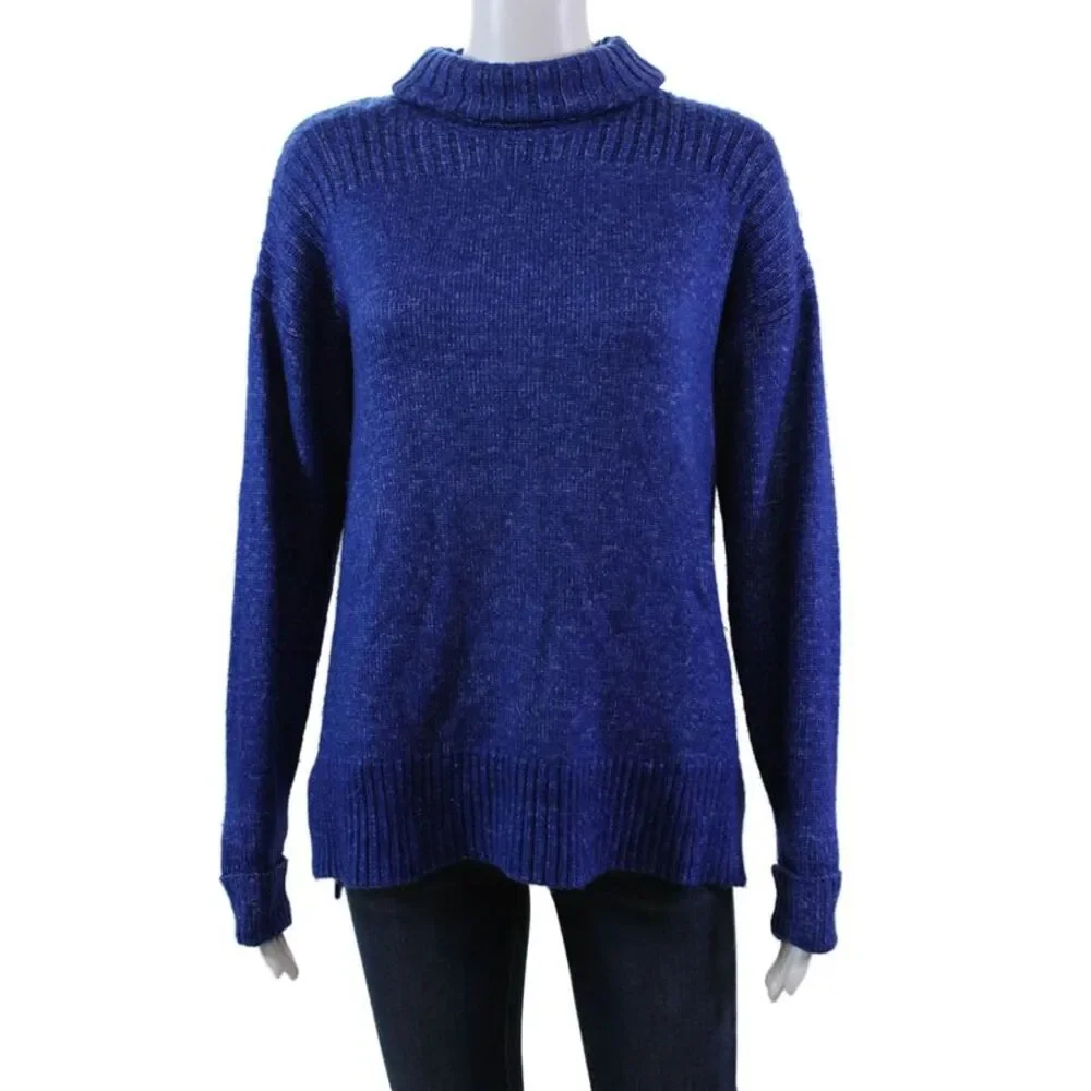 Renuar Womens Long Sleeves Turtleneck Sweater Blue Size Extra Extra Large